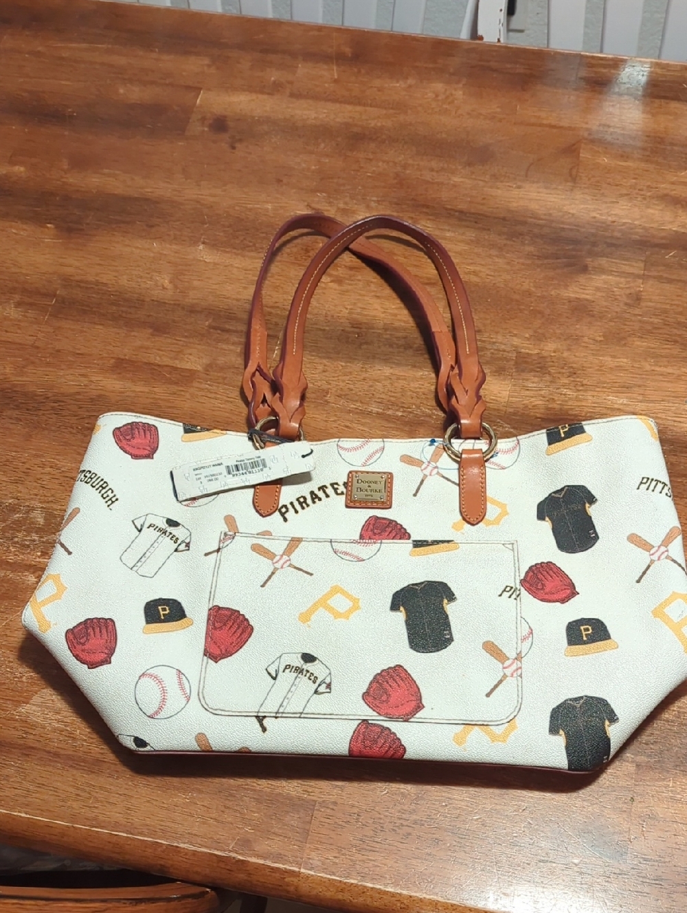 Dooney & Bourke White Pittsburgh Pirates Canvas Tote with Tan Handles